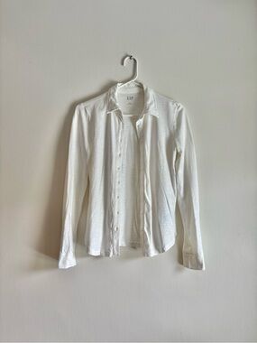 GAP Cream Button-Up Soft Jersey Knit Long Sleeve Shirt